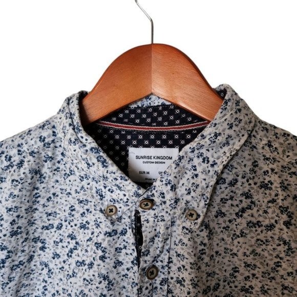 Sunrise Kingdom Mens Short Sleeve Button Down White‎ Floral M Medium Cotton - Picture 6 of 10